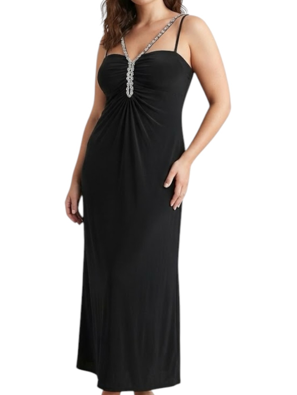 LAURA PLUS Black Beaded Neckline Ruched Maxi Evening Gown Wedding Guest Dress 16
